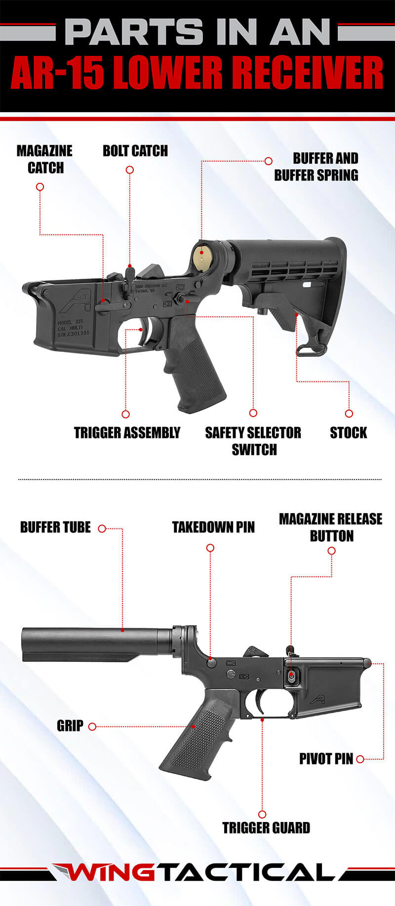 Infographic for parts in an AR-15 Lower Receiver